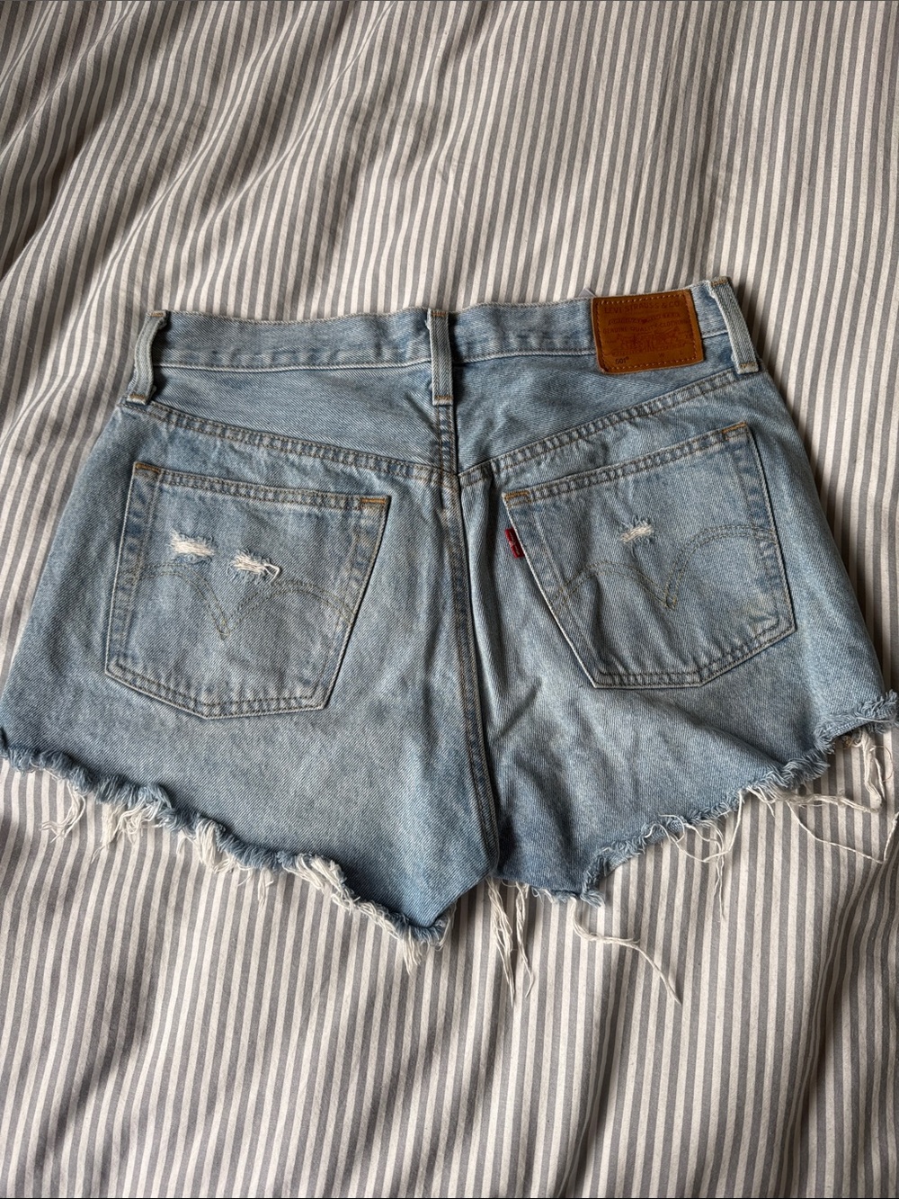 Levi's Light Blue Distressed High-Rise Denim Shorts